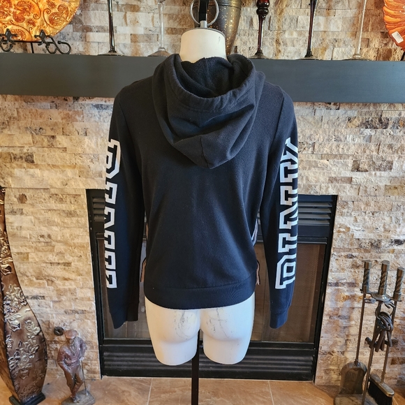 PINK Hoodie with Lettering, Attached Hood, Side Snaps Long Sleeves Size XS - Picture 6 of 11